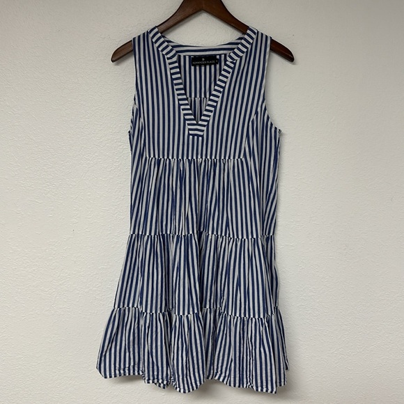 Pomander Place Tuckernuck Blue White Stripe Sleeveless Cotton Poplin Kenzo Dress - Picture 2 of 11